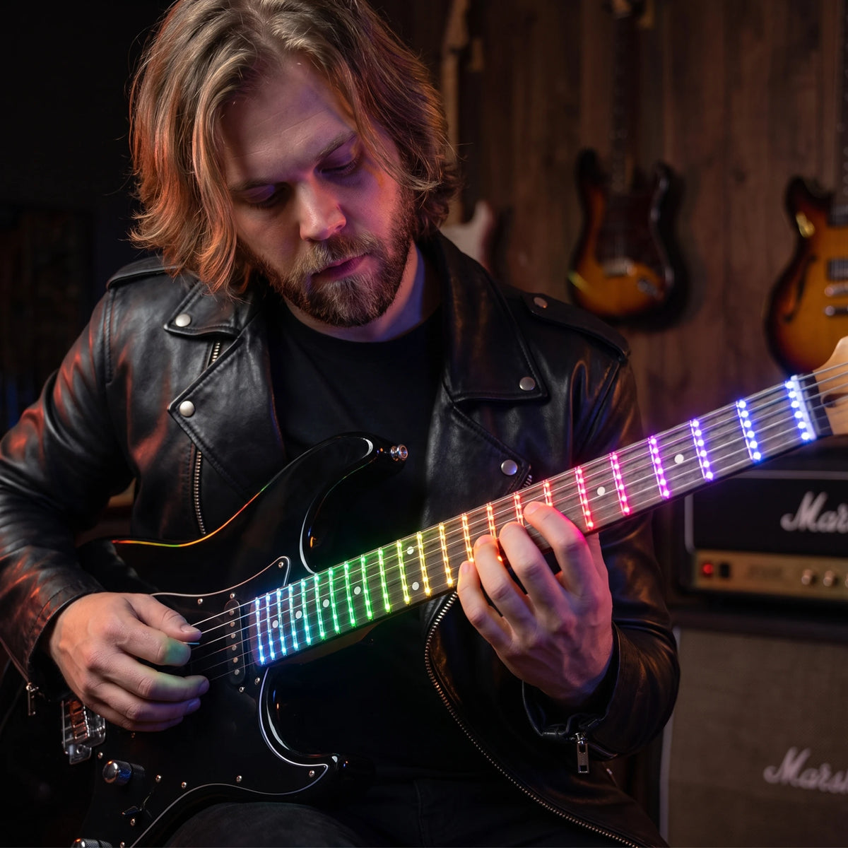 FretGlow on electric guitar